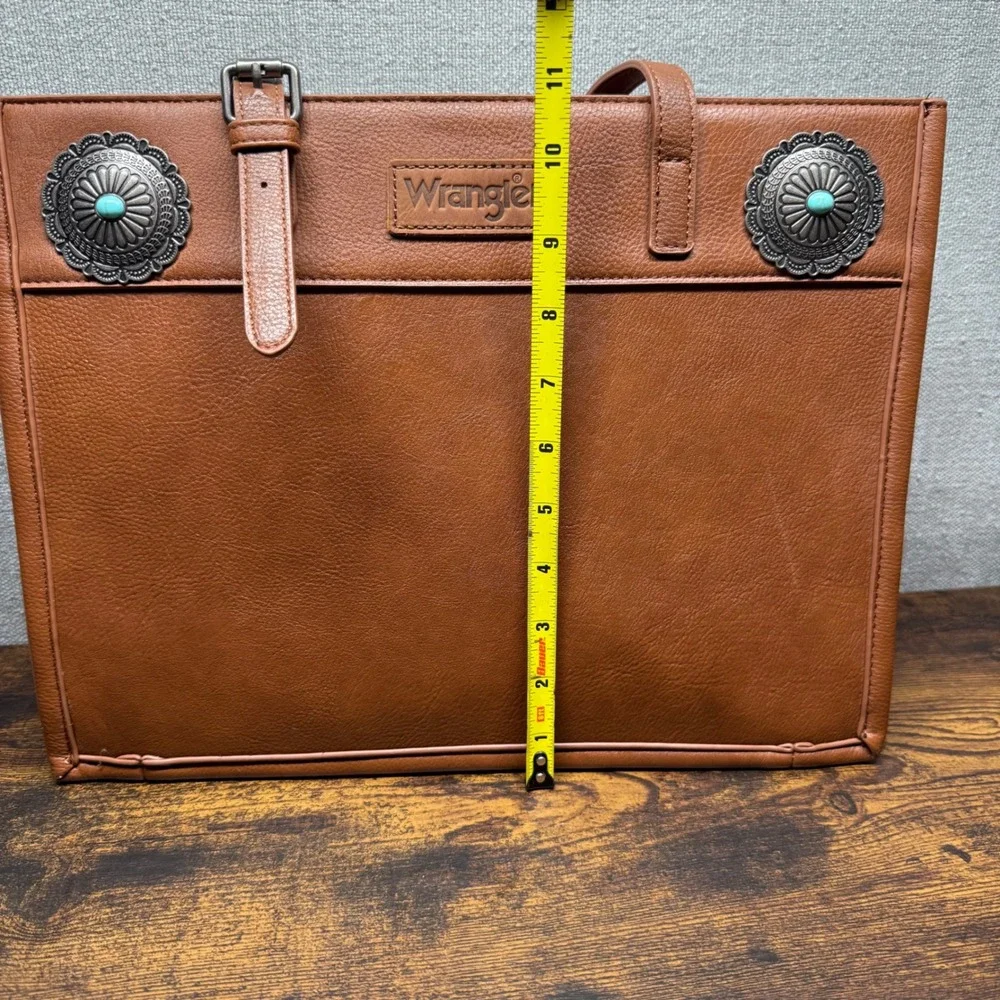 Wrangler Western Tote Bag Brown Vegan Leather Concho Turquoise Large Handbag